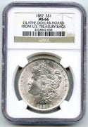 1887 Morgan Silver Dollar NGC MS66 Olathe Hoard US Treasury Bags - B797