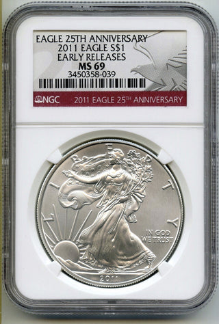 2011 American Eagle 1 oz Silver Dollar NGC MS69 Early Releases 25th Ann - G667