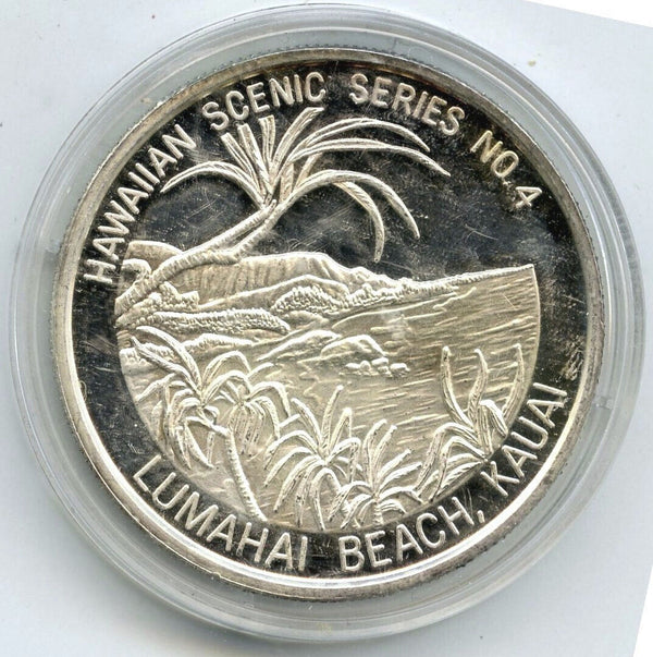 1989 Aloha Hawaii Lumahai Beach Kauai 999 Silver 1 oz Art Medal Round - B557
