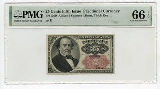 25 Cents Fifth Issue Fr 1309 Fractional Currency PMG 66 EPQ Gem Unc - G412