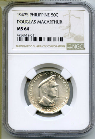 1947-S Philippines Douglas MacArthur Coin 50 Cents NGC MS64 Certified - B178