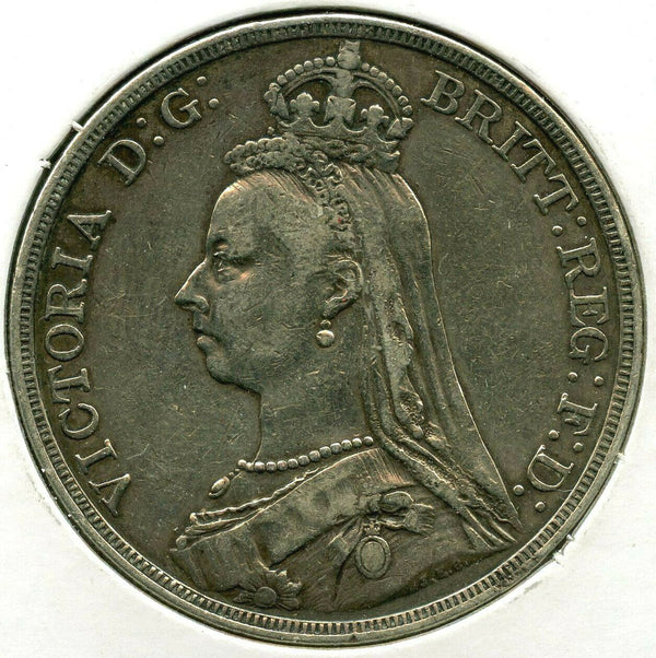 1887 Great Britain 1 Crown Silver Coin Rare - JK836