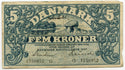 1940 Denmark Danmark 5 Fem Kroner Currency Note - BT249