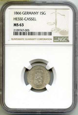 1866 Germany Coin 1 Silber Groschen NGC MS63 Certified Hesse-Cassel - B170