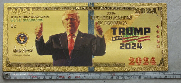 Donald Trump 2024 Thumbs Up MAGA Note Novelty 24K Gold Foil Plated Bill - LG633