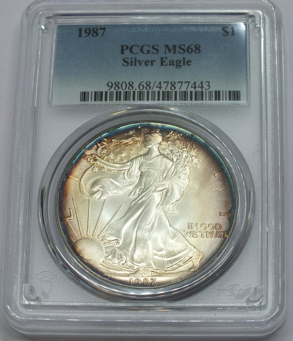 1987 American Eagle 1 oz Silver Dollar PCGS MS68 Toning Toned - C485
