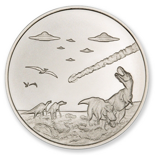 UFOs Dinosaurs T-Rex Pterosaurs 999 Silver 1 oz Medal 2023 Round Aliens - JP374