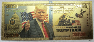 Donald Trump 2020 Trump Train Note Novelty 24K Gold Foil Plated Bill - LG562