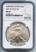 2007-W Burnished 1 oz Silver Eagle NGC MS69 Certified $1 West Point Mint - CC451