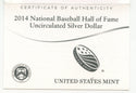 2014 $1 dollar Silver Baseball Hall of Fame Commemorative Coin- ER582