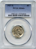 1937-S Indian Head Buffalo Nickel PCGS MS66+ Certified -5 Cents- DM437