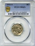 1931-S Indian Head Buffalo Nickel PCGS MS65+ Certified -5 Cents- DM427