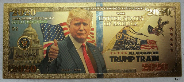 Donald Trump 2020 Trump Train Note Novelty 24K Gold Foil Plated Bill LG562