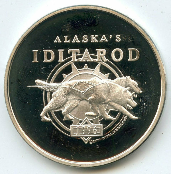 Alaska Iditarod 1996 Art Medal 999 Silver 1 oz Round Sled Dog Race - BX516