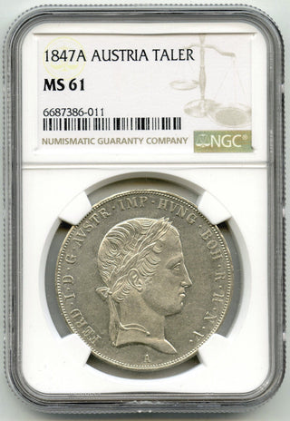 1847-A Austria Taler Coin NGC MS61 Certified - Ferdinand I - G420