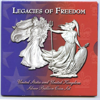 USA + UK Silver Bullion 2-Coin Set Legacies of Freedom 2002 2003 US Mint - G947
