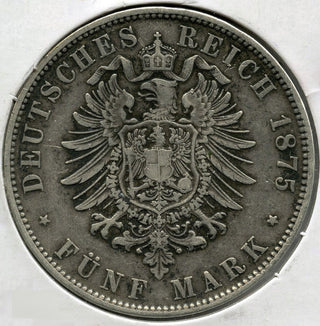 1875 Germany Silver Coin 5 Mark - Albert Koenig Von Sachsen - G352
