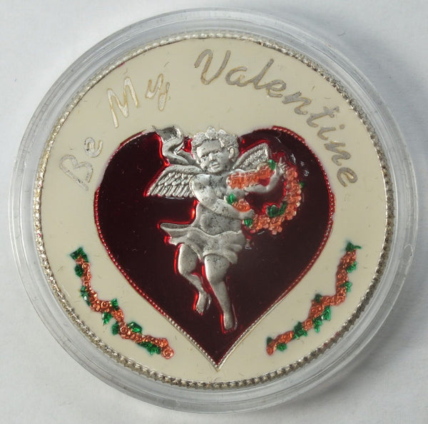 Be My Valentine No Date 1 oz 999 Silver Round Enameled Red Green Cream LH011