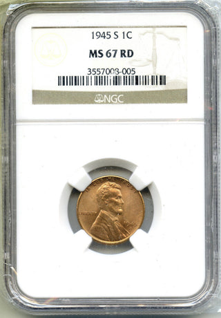 1945-S Lincoln Wheat Cent Penny NGC MS67 RD Certified - San Francisco Mint G681