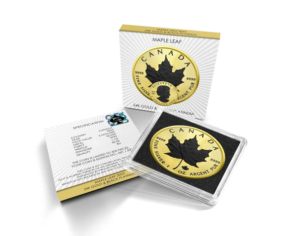 2023 Canada Maple Leaf 1 Oz Silver 24K Gold & Black Platinum Coin JP566
