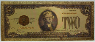 1928 $2 US Legal Tender Red Seal Novelty 24K Gold Foil Plated Note Bill 6