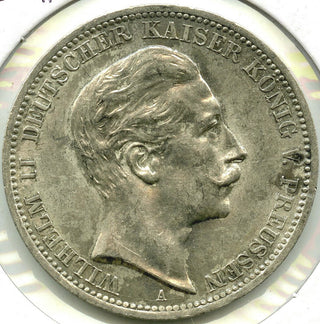 1908 German States Prussia 3 Mark .9000 Silver Coin -DM254