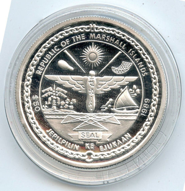 1989 First Soft Landing Moon 1966 Marshall Islands $50 Proof Silver Coin CC468