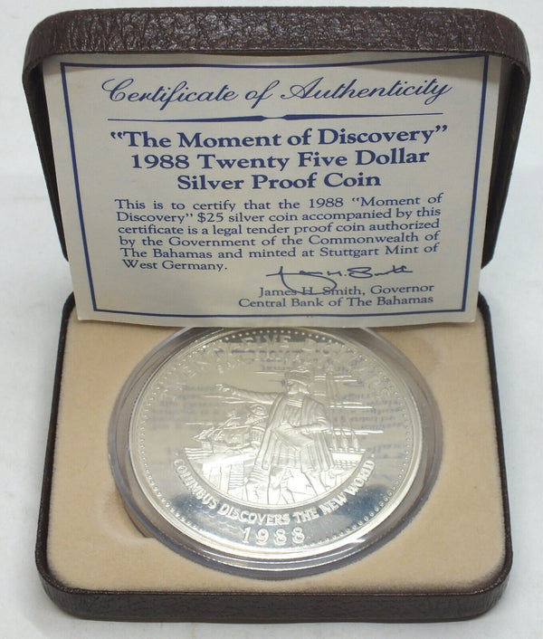 1988 Columbus San Salvador Discovery $25 Proof Silver Coin Bahamas - A449