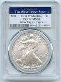 2021 American Eagle Silver PCGS MS70 Type 2 West Point First Production - CC511