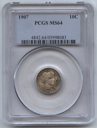 1907 Silver Barber Dime PCGS MS 64 Certified - Toning Toned - Philadelphia AX55