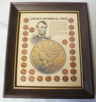 Lincoln Memorial Cent Pennies 1959 - 1971 Coin Set Collection Display Frame B700