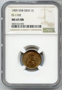 1909 VDB Lincoln Wheat Cent Double Die DDO NGC MS65 RB FS-1102 Coin 1c -  JN619