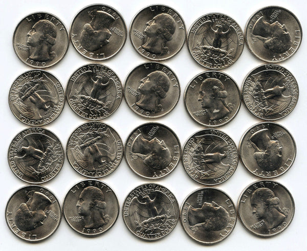 1990-D Washington Quarters $10 Coin Roll BU Uncirculated - Denver Mint - B586