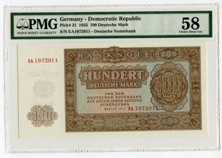 1955 Germany 100 Deutsche Banknote PMG 58 Choice Currency P-21 Note - JP084