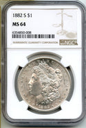 1882-S Morgan Silver Dollar NGC MS64 Certified - San Francisco Mint - A121