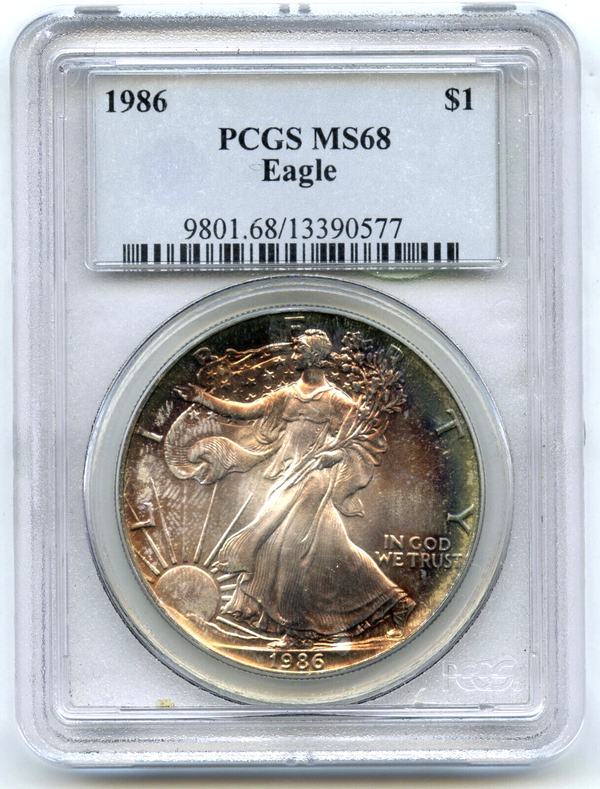 1986 American Eagle 1 oz Silver Dollar PCGS MS68 Certified Toning Toned - A491