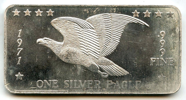 1971 Flying Eagle Art Bar 999 Silver 1 oz Medal Ingot Vintage Redeemable - CC989