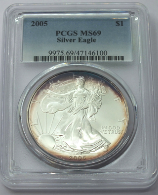 2005 American Eagle 1 oz Silver Dollar PCGS MS69 Toning Toned Bullion - E636