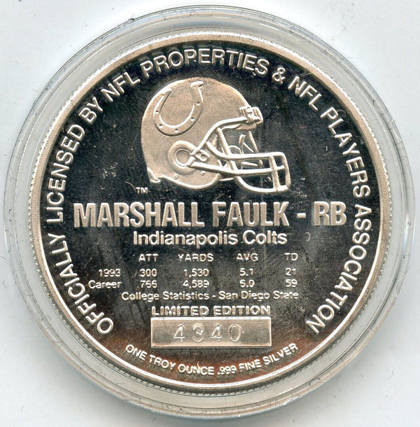 Marshall Faulk NFL Football Colts 999 Silver 1 oz Round Sports Art Medal - A55