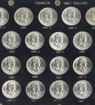 1948 - 1963 Franklin Silver Half Dollars 35-Coin Set Capital Holder - G909
