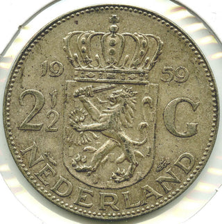 1959 Netherlands 2 1/2 Gulden .7200 Silver Coin - DM262