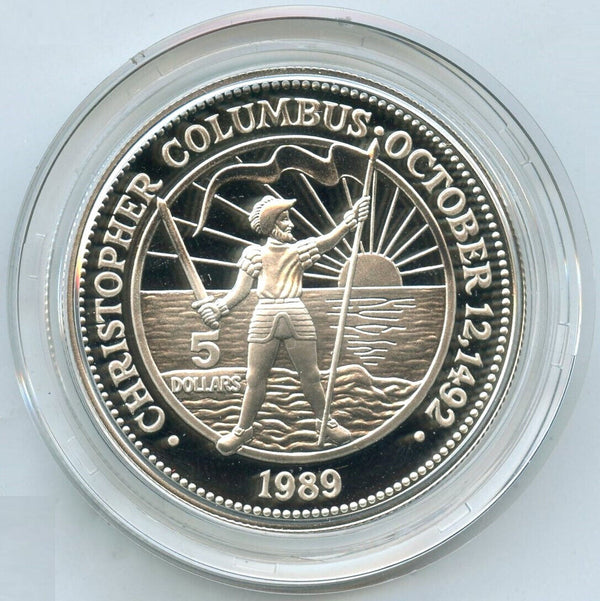 1989 Chrisopher Columbus $5 Proof Silver Coin Bahamas Commemorative - A196