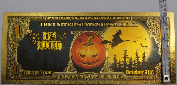 Halloween Trick or Treat Spooky Novelty $1 Note Witch 24K Gold Foil Plated GFN72
