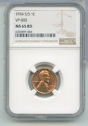 1954-S/S Lincoln Wheat Cent Penny VP-003 NGC MS65 RD - San Francisco Mint -ER339