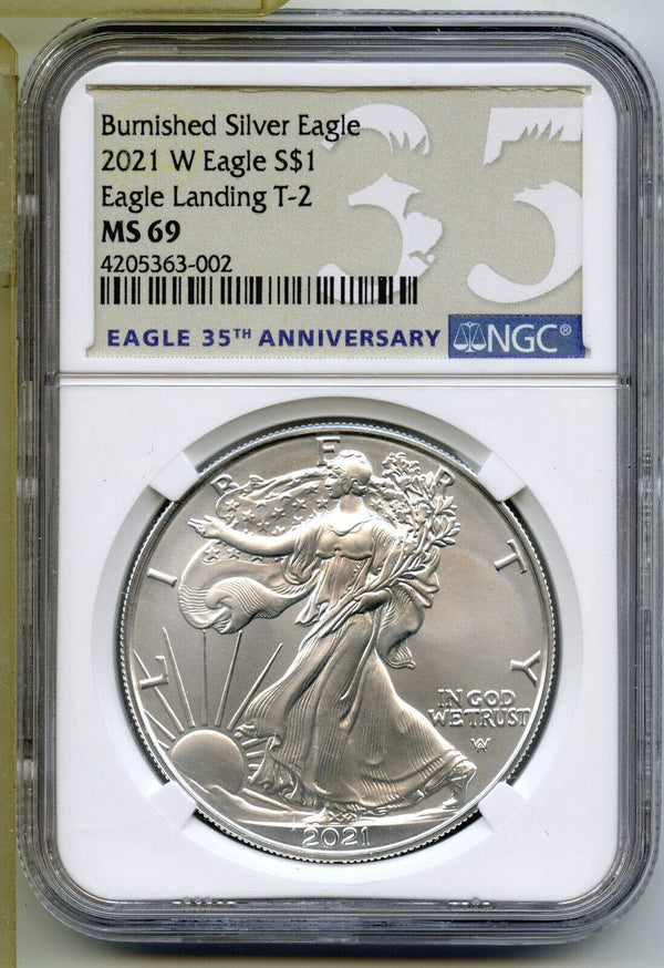 2021-W Burnished Silver Eagle Type 2 NGC MS 69 West Point T2 Certified - A822