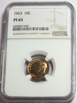 1963 Roosevelt Silver Dime NGC PF 65 Golden Toned Toning - BX958