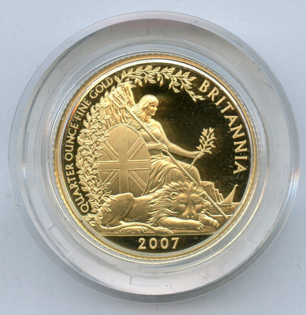 2007 Great Britain Britannia 1/4 Oz 22K Gold Proof Coin £25 Mintage 1,000 JP290