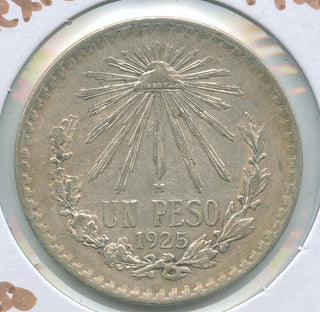 1925 Mexico Un 1 Peso Silver Coin .720 Moneda Plata - KR304