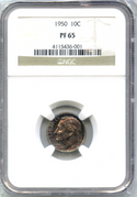 1950 Roosevelt Silver Dime NGC PF 65 Certified - Toned - DM391