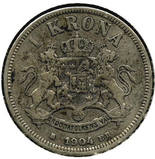 1904-EB Sweden Silver Coin - 1 Krona - Oscar II - B43